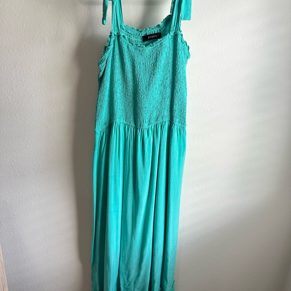 Teal Green Maxi Dress with Tie Straps